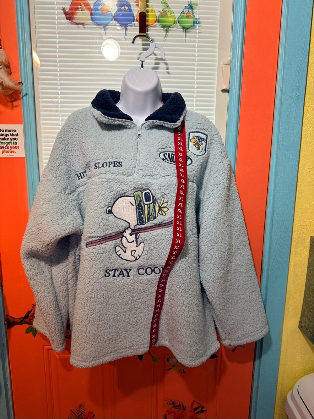 Peanuts Light Gray Sherpa Pullover with Navy Contrast Collar